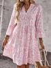 European & American Style Floral Bell Sleeve V-neck Midi Dress for Women