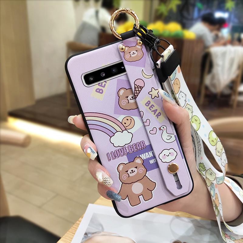 Lanyard Dirt-resistant Phone Case For Samsung Galaxy S10 5G/SM-G977N Soft Case Waterproof Wristband Anti-dust Cartoon