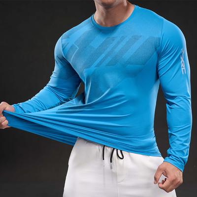 New Quick Drying Ice Silk Long Sleeved T-shirt for Men Casual Sports Elastic Fitness Outdoor Top for Men