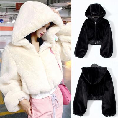 Herbst Winter Dame Strickjacke Mantel Verdickt Plüsch Mit Kapuze Kragen Lose Winddicht