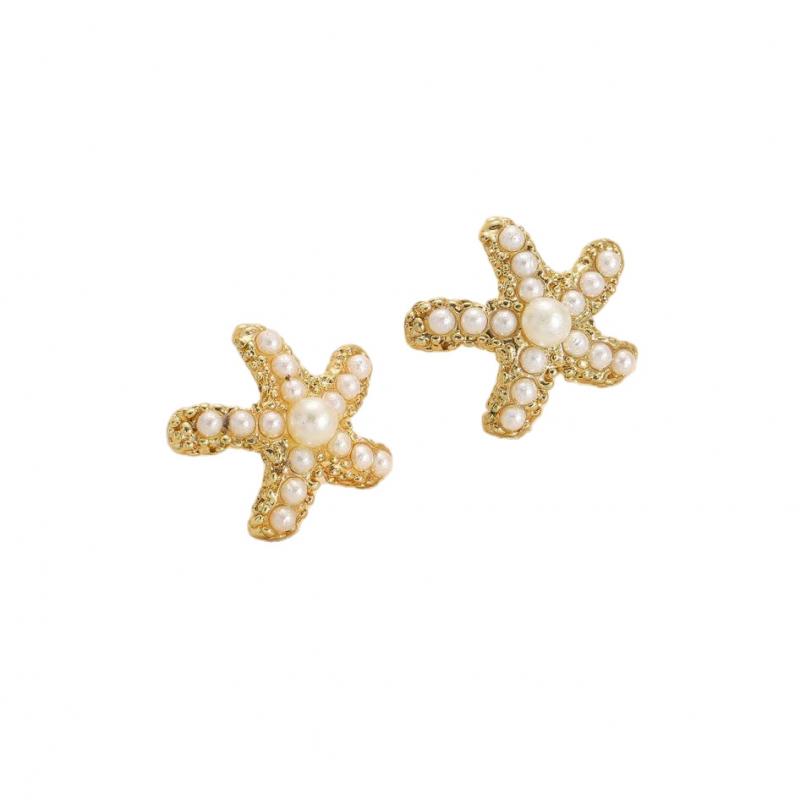 Vintage Imitation Pearls Starfish Stud Earrings for Women Boho Exquisite Earrings Summer Holiday Beach Jewelry Gifts Wholesale