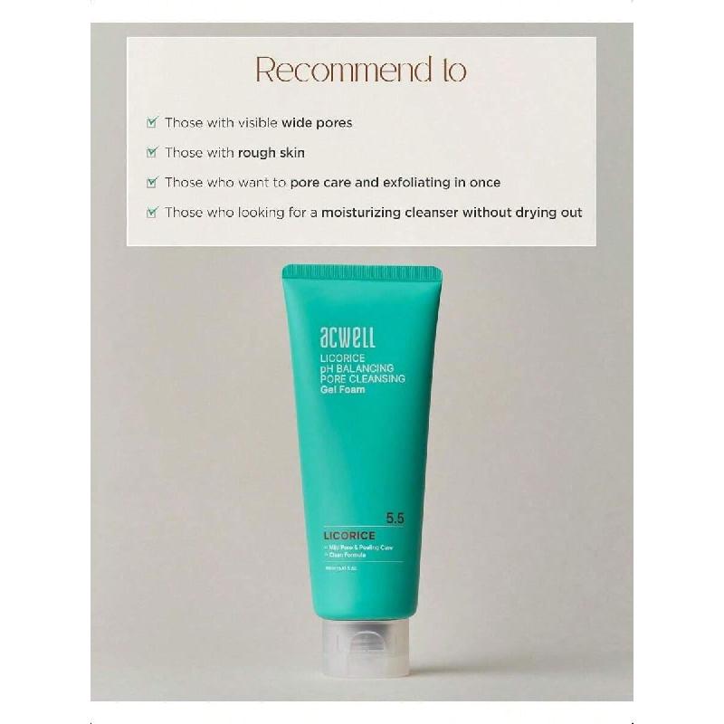Acwell Lakris pH-balanserende Porensende Gel Skum 160ml - Mild, Hypoallergenisk Ansiktsrens For Klar, Glatt Hud