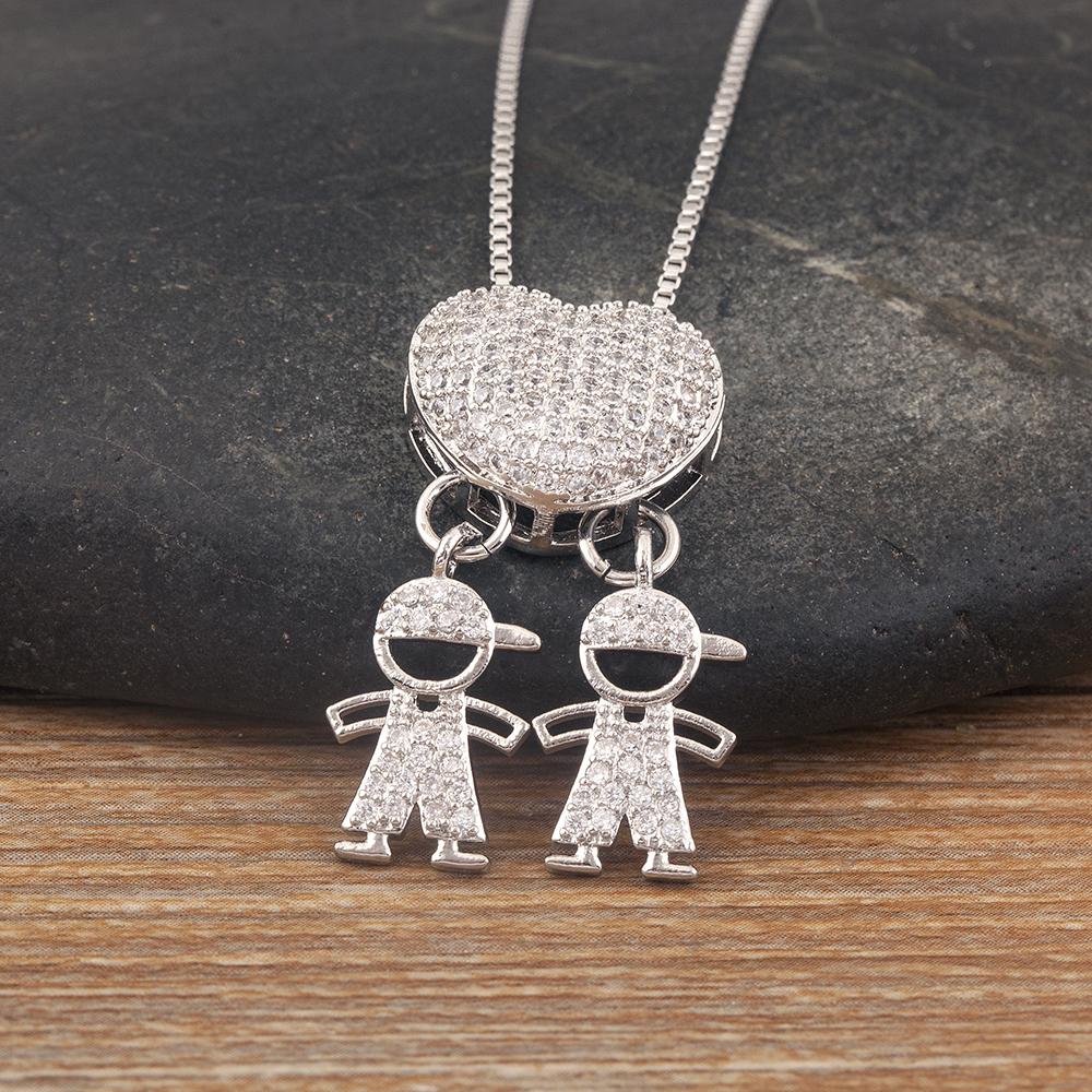AIBEF Trendy Boy/Girl Pendant Necklaces Women Charm Cute Chain Choker Heart Family Jewelry Son/Daughter Birthday Gifts