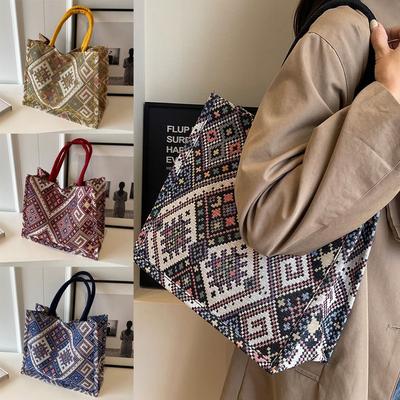Versatile Ethnic Style Tote Bag Large Capacity Retro Handbag Organizer Canvas Casual Women's Shoulder Bag Female