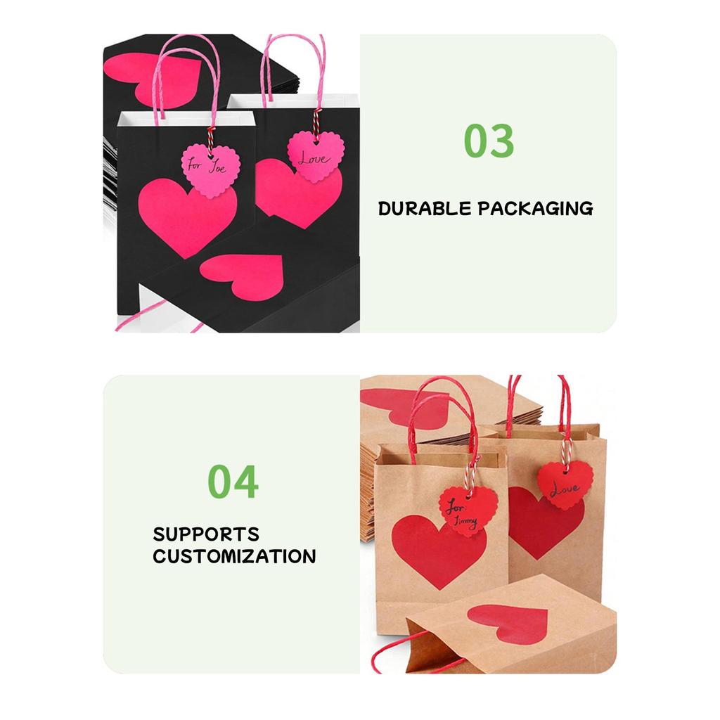 10/12 Packs Valentine's Day Heart Gift Bags With Handles And Heart Tags Red Paper Gift Bags For Valentine Anniversary Wedding