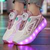 Letní Heelys Dívčí Síťované Prodyšné Kolečkové Brusle Studentky Čtyřkolečkové Dobíjecí LED Sportovní Brusle Chlapci Svítící Sportovní Boty