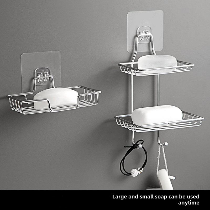 Stainless Steel Wall-Mounted Soap Dish - No-Drill, Drainage Design for Bathroom Organization