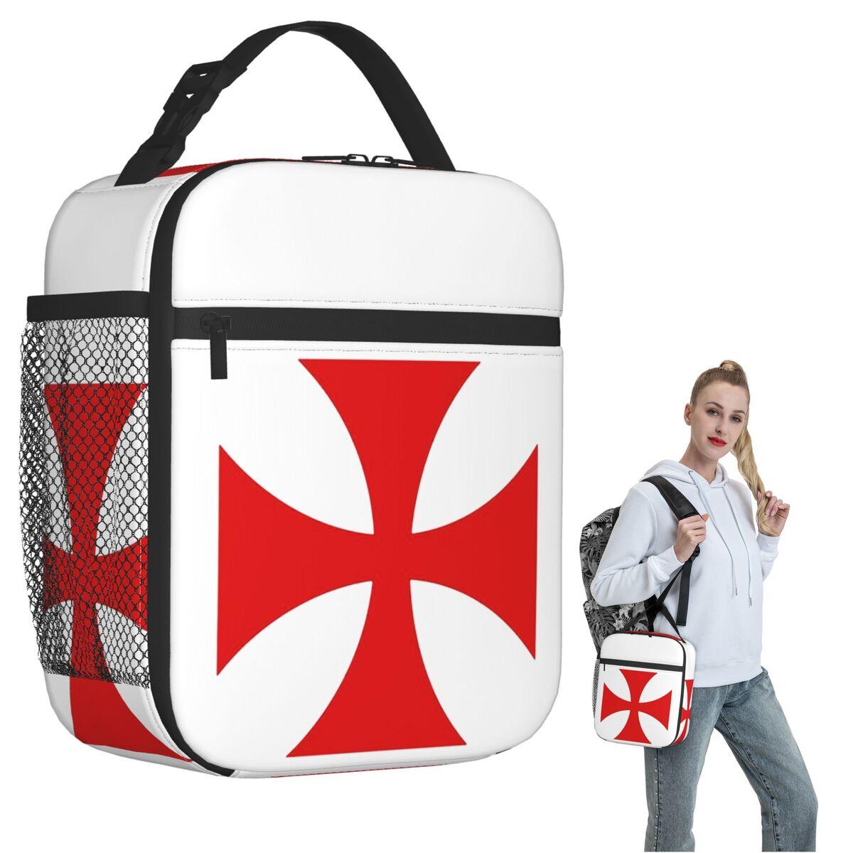 Medieval Emblem Templar Sofa Ordre Du Temple Cross Insulated Lunch Bag for Women Kids Food Boxes Thermal Lunch Box Tote One Size