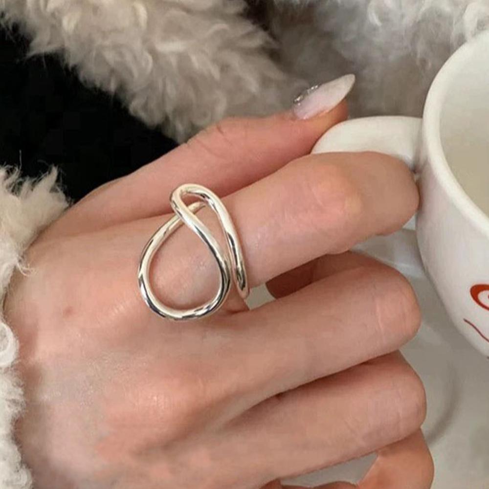 PANJBJ 925 Silver Line Crossing Ring for Women Punk Hip Hop Exaggerate Trend Adjustable Jewelry Party Gift