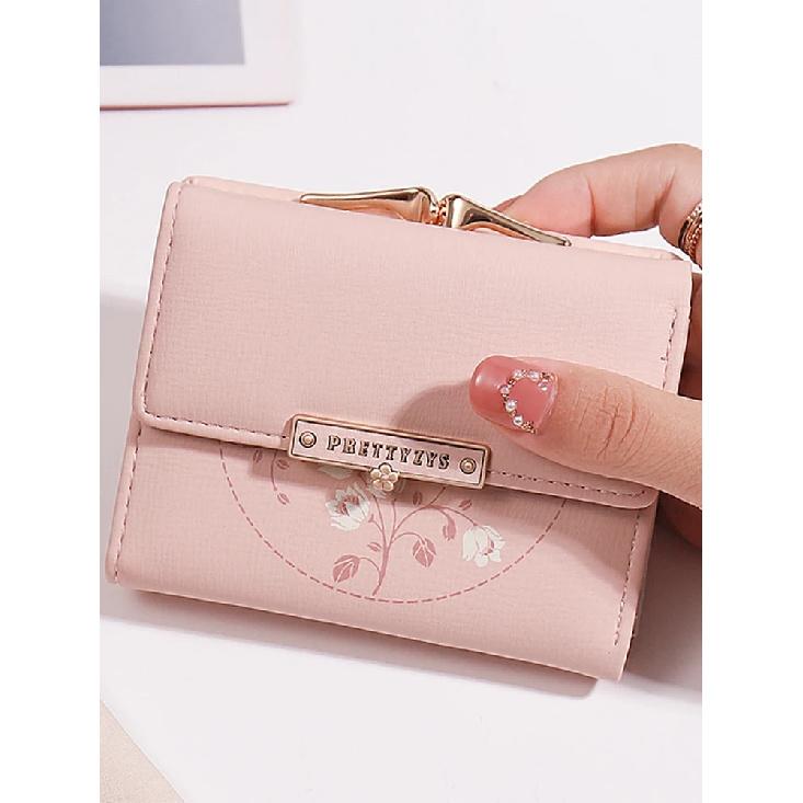 Purse women's summer new Korean PU printed buckle 3 fold bag simple all-in-one short women's money clip multi-card folding flap