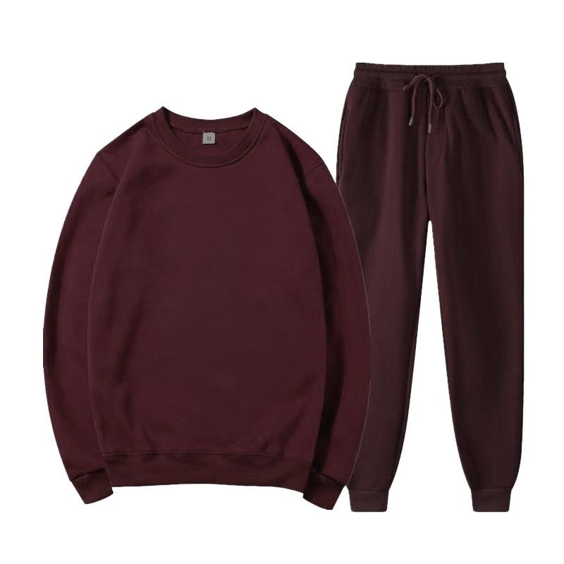 Unisex Solid Color Crew Neck Sweatshirt & Jogger Pants 2PCS Tracksuit Casual Sportswear