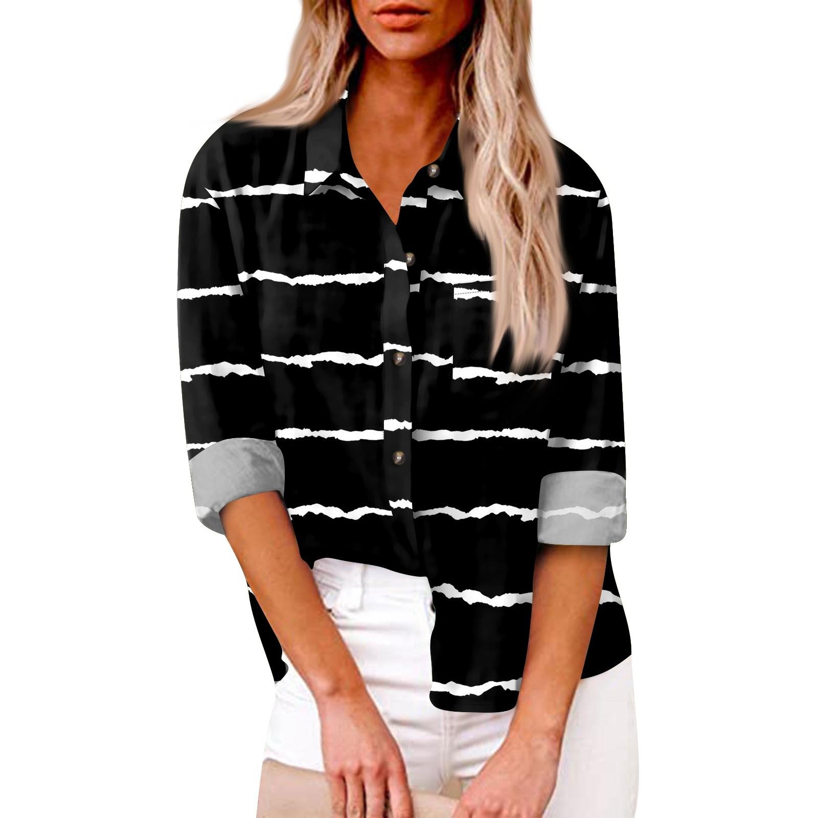 Женская свободная повседневная рубашка на пуговицах с длинными рукавами и лацканами — фото 3