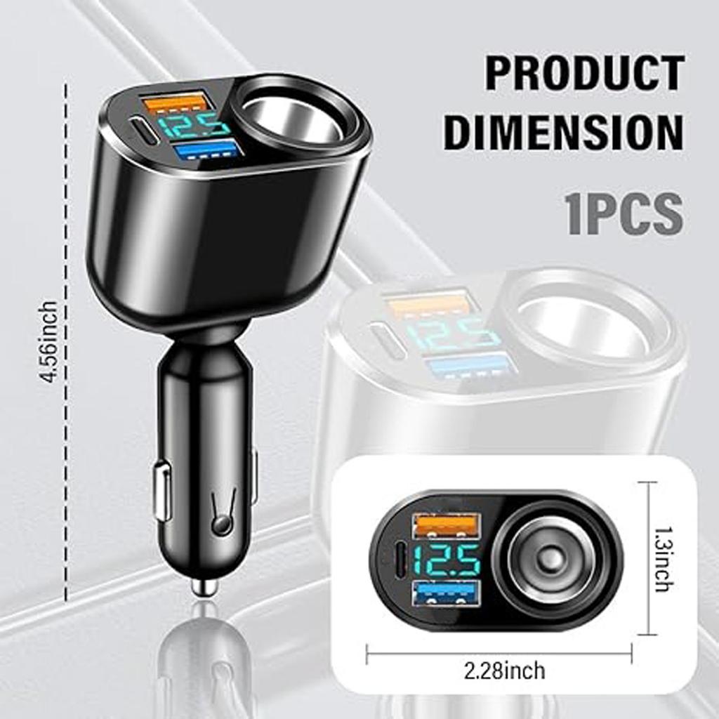 4-in-1 Fast Car Charger for QC3.0+PD+2.4A+ Lighter,Car  Lighter USB Charger with LED Digital Display,Universal Car Charger Adapter for 12V/24
