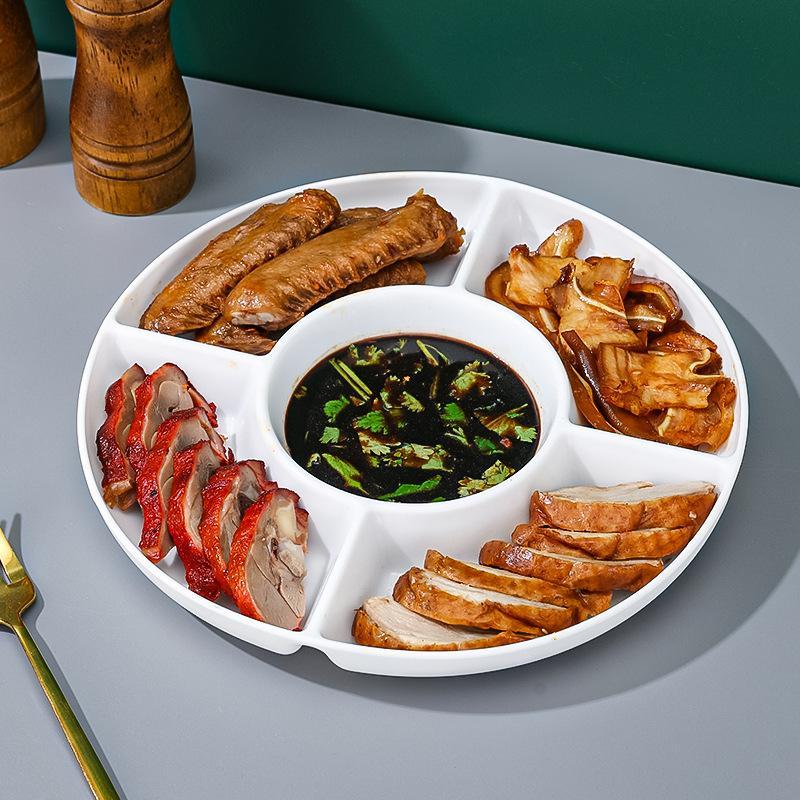 Reusable Round Divided Food Storage Tray BPA-Free Plastic Portable Dinner Plate for Diet Control Meal Prep