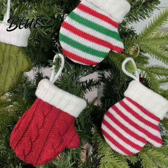 Wool Table Setting Mini Knitted Christmas Mitten Ornaments Xmas Glove Hanging Decor Festive Tableware Flatware Holiday Decor Holders Knit Pendants