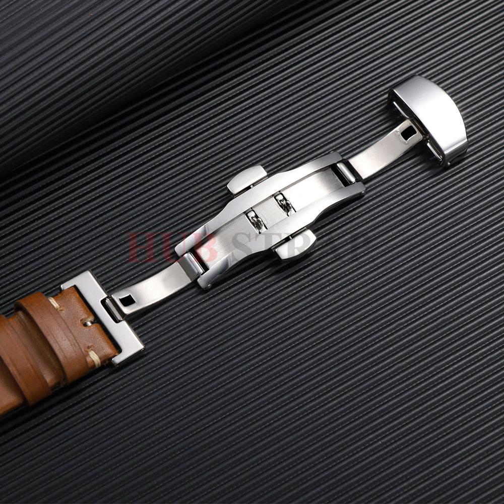 18 20 22mm Genuine Cowhide Strap Replace Band Rretro Stiching Soft Watchband Butterfly Buckle  for Men Women Watch Accessories