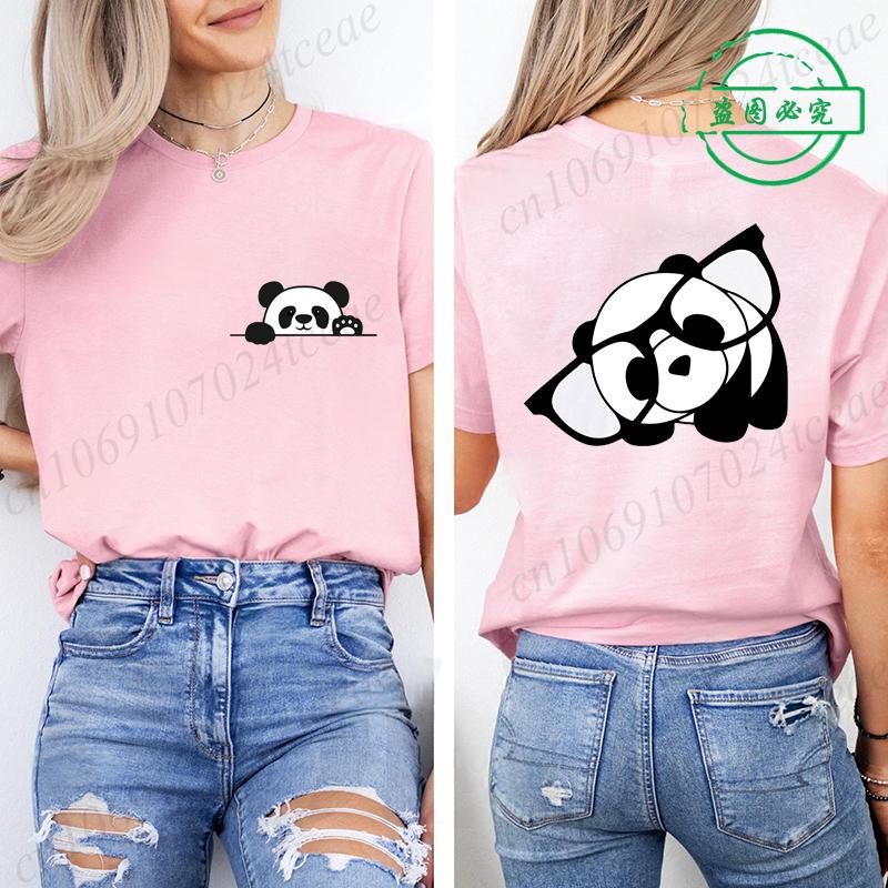 Bambusová Panda Dámské Grafické Tričko pro Ženy Dívka Krátký Rukáv Kulatý Výstřih Ležérní Top na Léto a Jaro, Dámské Oblečení