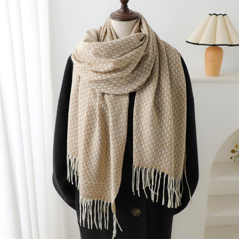 Men'S Scarf Winter Thick Keepwarm  Tassels Cashmere Business Long Scarf Wraps Camping Hiking Scarf Shawl Classic Scarf