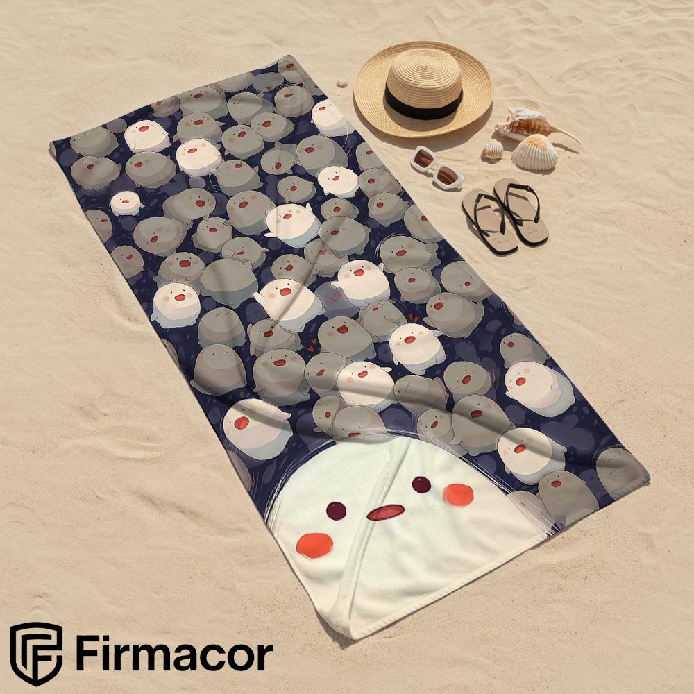 Cute Chubby Character Microfiber Beach Towel Quick Dry Sand Free Oversized Soft Absorbent Bath Towel for Swimming Pool Travel
