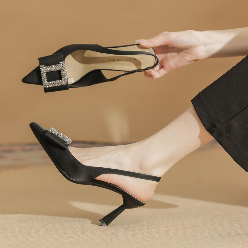 7513-2 [sheepskin] high heels women's thin heels summer 2025 new pointed rhinestones with sandals