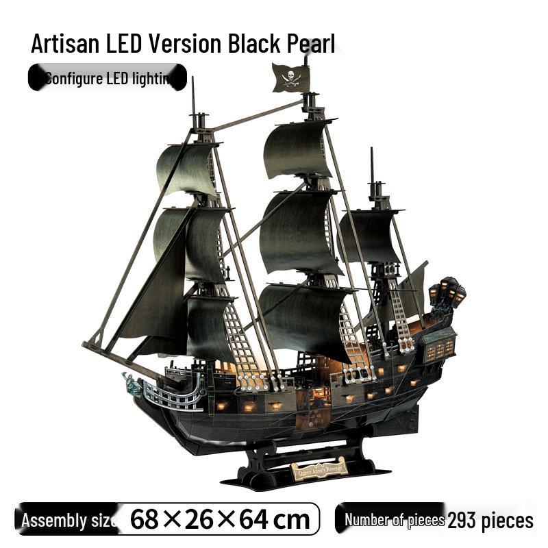 Lewo 3D Puzzle LED Black Pearl Pirate Ship - High Difficulty Stress Relief for Adults