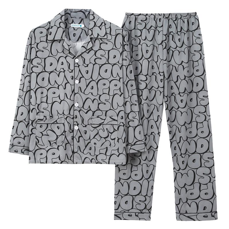 Men's Artistic Cardigan Pajama Set - Spring & Autumn Styles with Long Sleeves and Pants, Plus Size Available