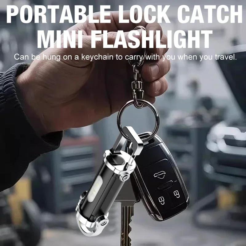 Mini EDC Keychain Flashlight-COB Work Light, Portable Emergency Lamp Handheld Flashlight for Hiking,Self-Defense Safety Lighting