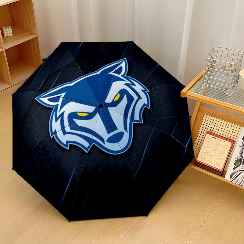 Warrington Wolves Print Auto 8?Ribs Folding Umbrella Wind Resistant Lightweight Automatic Umbrella For Daily Travel
