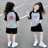 Korean-Style Girls' Color Block Lapel Polo Shirt & Shorts Summer Set