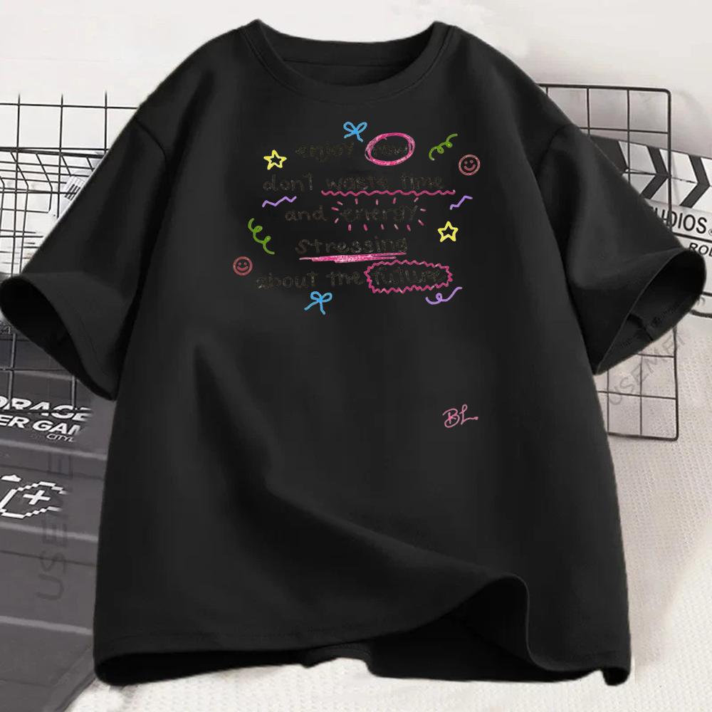 Inspirational Black Tees You Never Walk Alone and You Are Enough Prints for Positive Vibes Women Clothes T Shirts