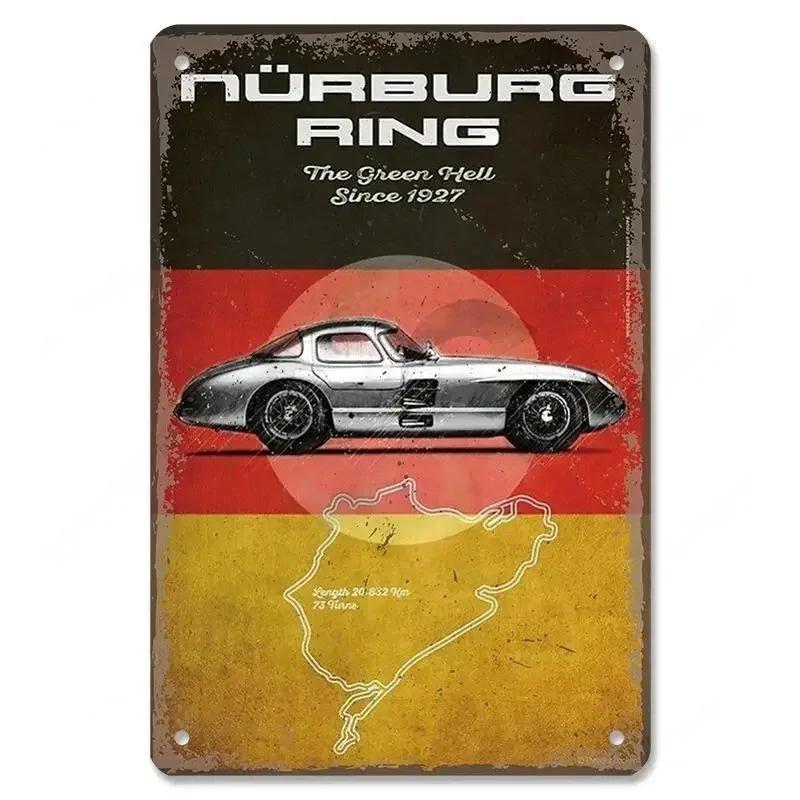 Metal Tin Signs Racing Car Plaque Metal Poster F1 Racetrack Nostalgic Vintage Metal Wall Art Decor for Garage Racing Club Home