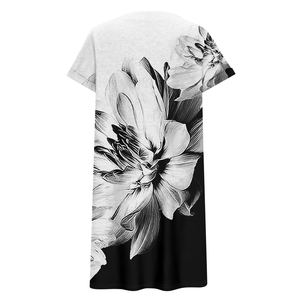 Womens Plus Size Dresses V Neck Short Sleeve Summer Casual Solid Dress Tunic With Pocket