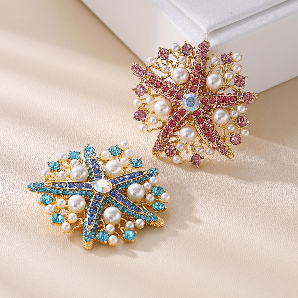 Weiman Pearl Starfish Flower Brooches Luxury Women Fashion Rhinestone Crystal Gold Plated Alloy Customize Designer Brooch Pins