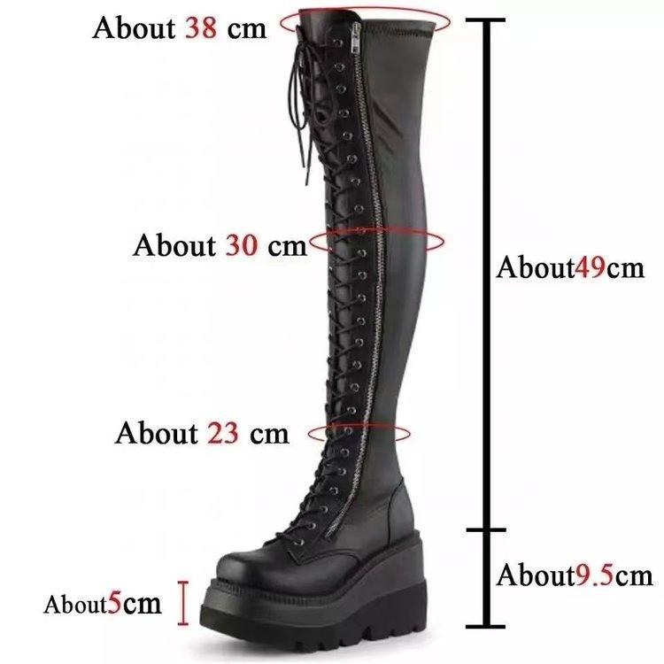 Botas de Otoño e Invierno para Mujer con Suela Gruesa de 9,5 cm y Tacones Inclinados Botas por Encima de la Rodilla Botas Oscuras y Elegantes Talla Grande 35-43