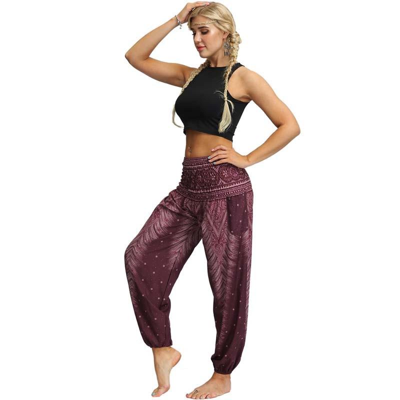 Fashion Printed Loose Wide Leg Pants Women Casual Yoga Pants With Pockets Autumn Elastic Waist Lady Long Trousers 28036