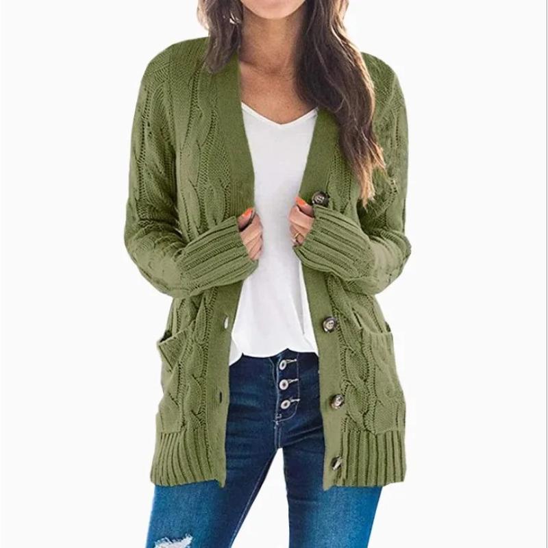 Autumn Winter Women Long Sleeve Knitted Cardigan Single Breasted Solid Color V Neck Loose Sweater Outwear Oversize S-3XL