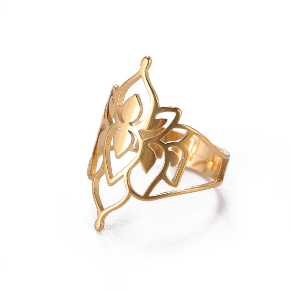 Vintage Hollow Filigree Flower Couple Ring Buddha Lotus Open Rings for Women Stainless Steel Flower of Paradise Jewelry