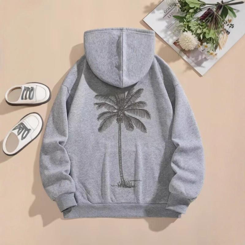 Women's Coconut Tree Print Casual Hoodie, Long Sleeve Sweatshirt with Pockets, Autumn Style.