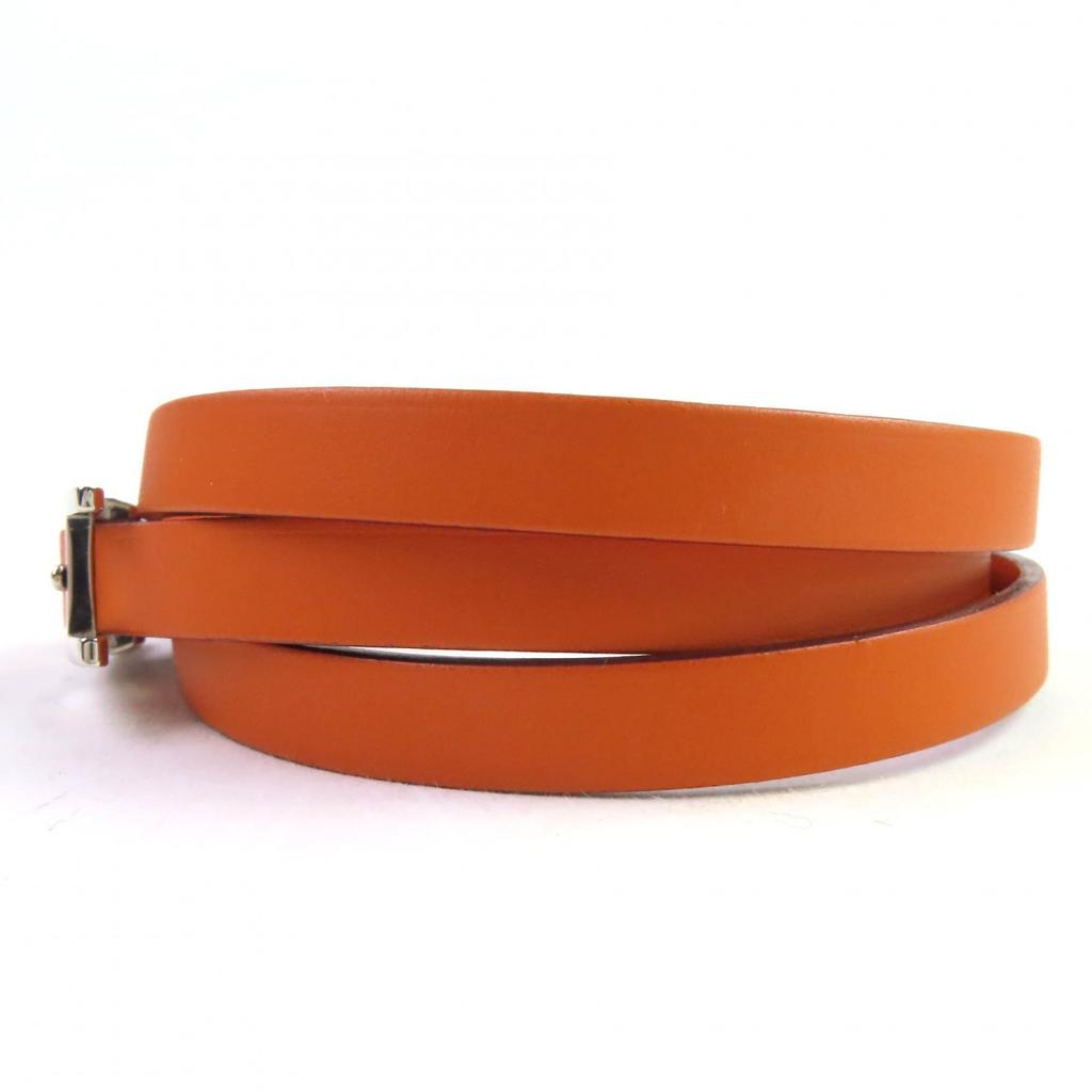 HERMES bracelet Appi 3 H logo leather bracelet, 3 rows Orange leather Women Used