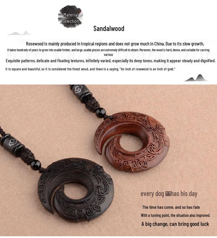 Collana Pendente Legno di Sandalo Etnico Retro di Alta Gamma: Catena per Maglione Versatile per Coppie
