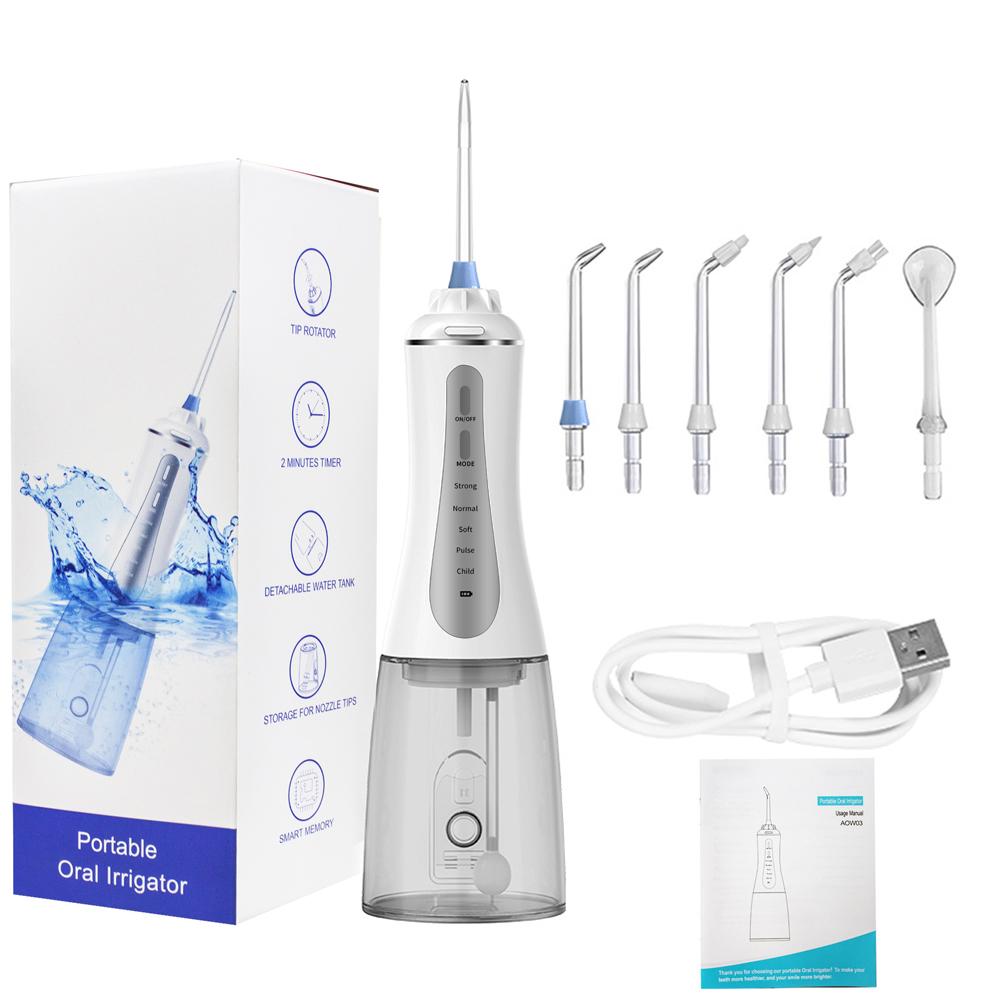 Portable Oral Irrigator Dental Flosser for Cleaning Teeth Water Thread Flosser 6 Nozzle Mouth Washing Machine 350ml