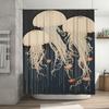 Decorative Jellyfish Shower CurtainModern Bath Decor with 3 White Seaweed Prints on Dark Blue Background Perfect for Bathroom Re