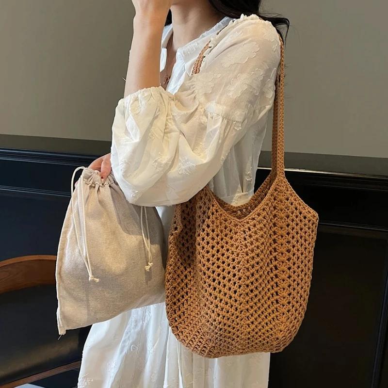 Classic Summer Beach Women Shoulder Bag Versatile Straw Woven Tote Bag Large Capacity Shopper Commuting Bags Handbag and Purse