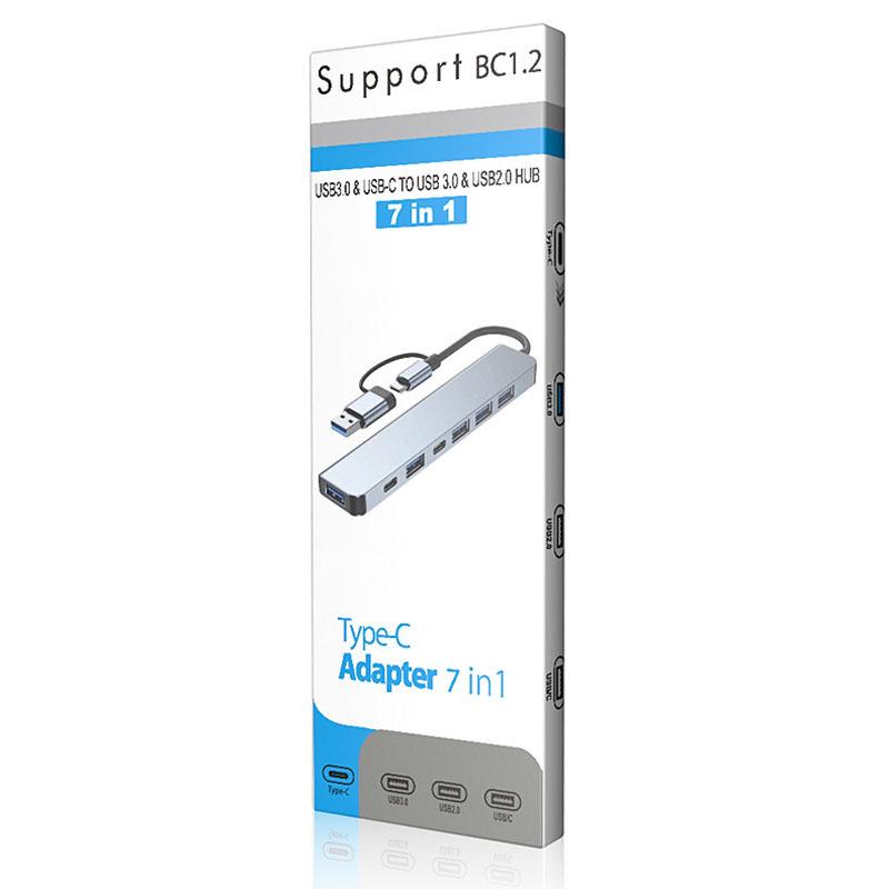 Dual-Head 7-in-1 USB 3.0 Multiport Type-C Hub Adapter