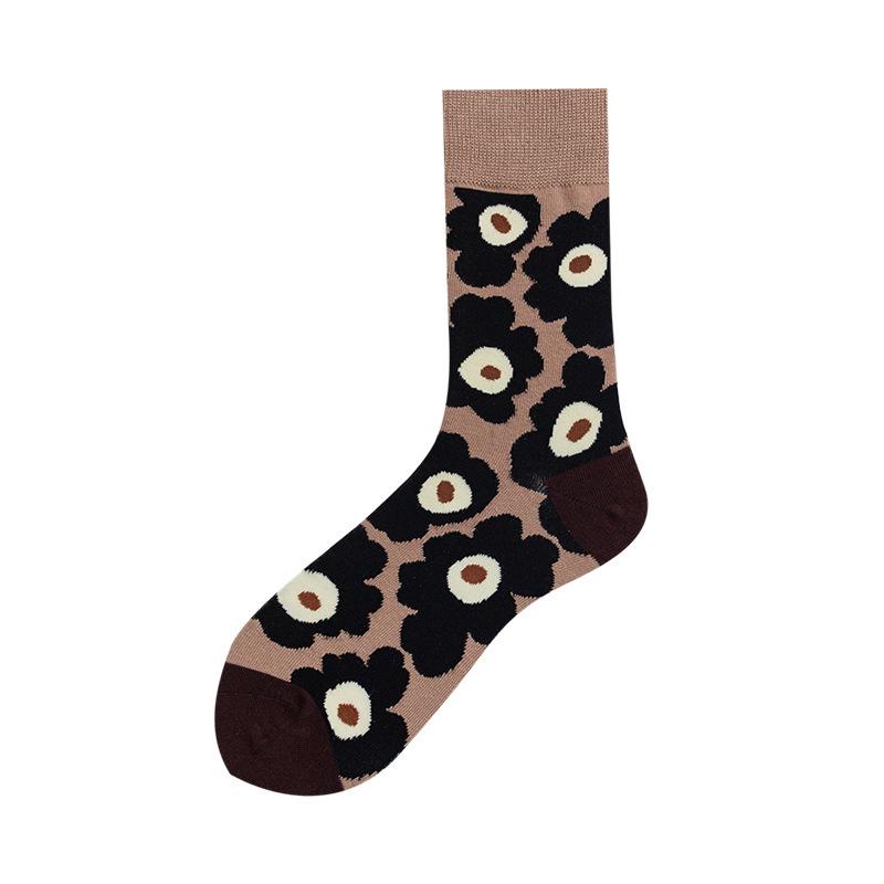 

Женские жаккардовые носки до середины икры в корейском стиле с цветочным узором - Удобные, Модные и Универсальные One Size кофейный