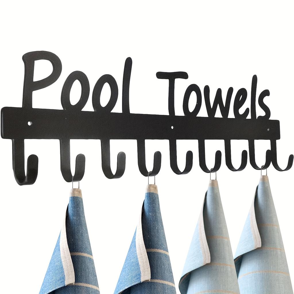 9 Hooks Rust Resistant Metal Wall Mount Robe  Towel Hooks  Contemporary Design for Pool Towels, Outdoor Use, Hanging Bathrobes Clothes