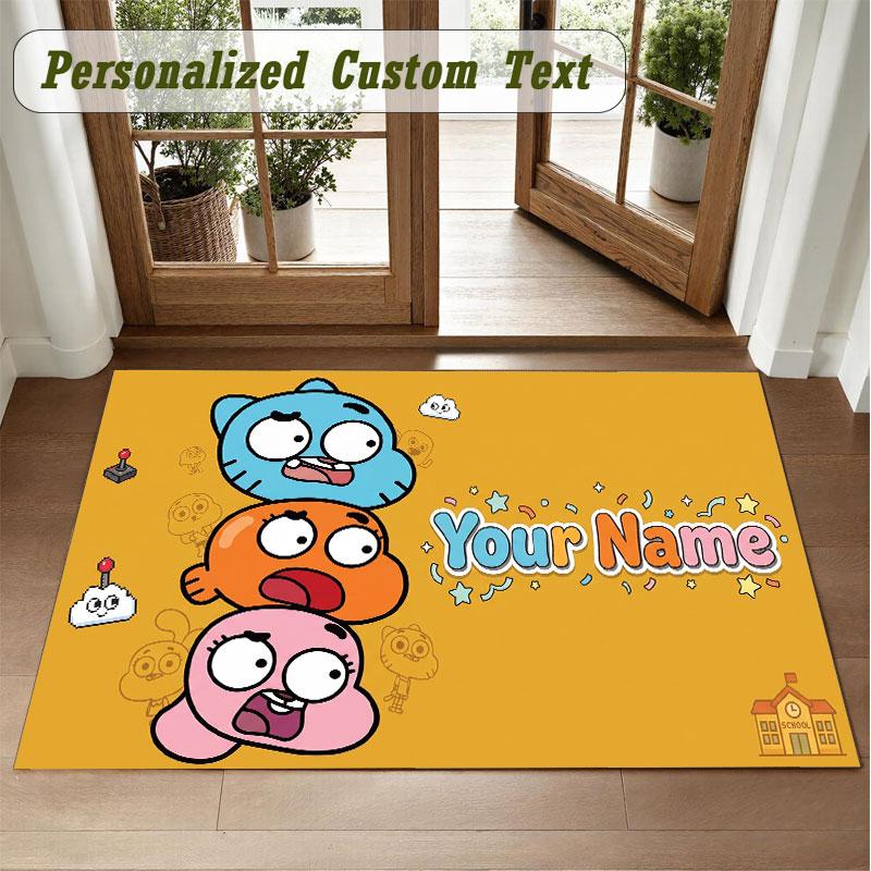 Crystal Velvet Square Rug Custom NameAmazing World of Gumball Pattern Non Slip Home Floor Decor Rug
