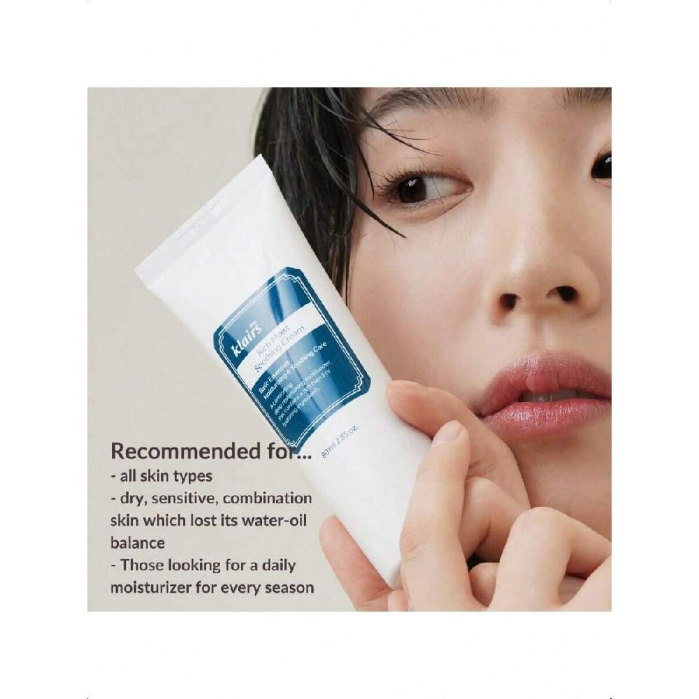 Dear, Klairs Rich Moist Soothing Cream 80g Repair Skin Barrier, Sensitive Skin, Hypoallergenic, Centella Asiatica, Ceremide, Moisturizer, Hydration