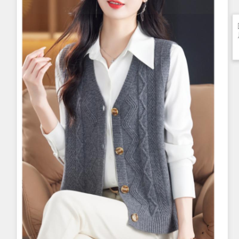 

Женский жилет осень и зима новый кардиган с V-образным вырезом без рукавов однотонный свитер жилет свободный вязаный жилет для мам L
