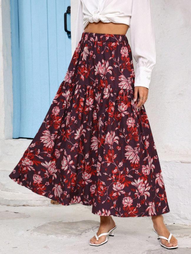 Summer Floral Retro High-Waisted Skirt - European Style Women's Clothing